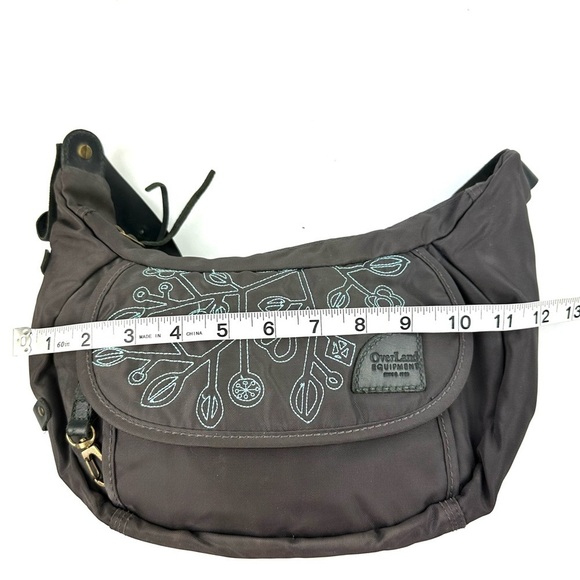 Overland Equipment Handbag Brown Gray Shoulder Bag Embroidered Floral Purse - Picture 10 of 13